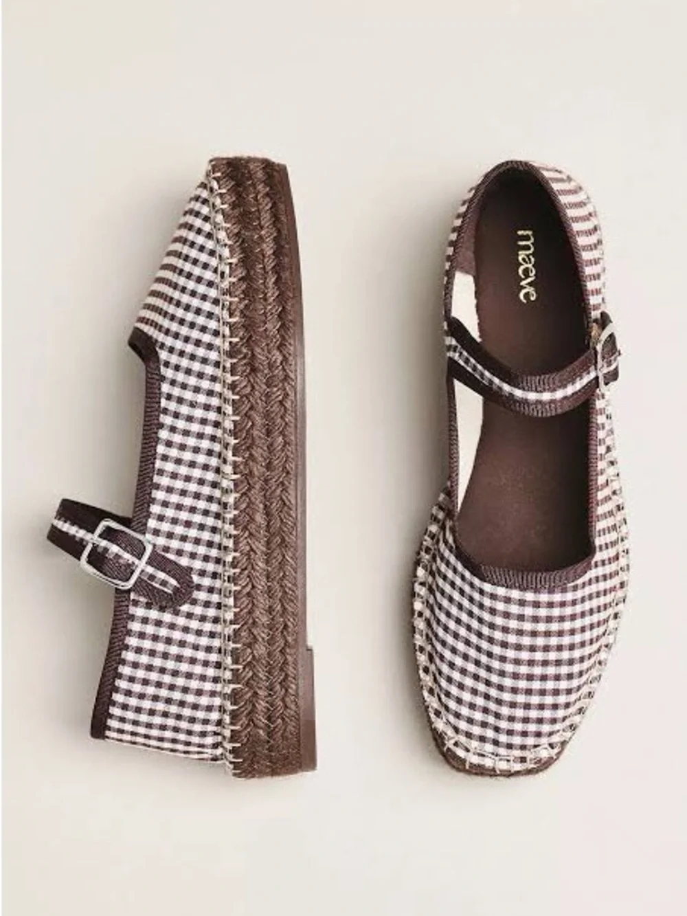 NIB Maeve Anthropologie Plaid Mary Jane Flats in Brown and Cream - Women Shoes